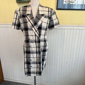 La Belle Vintage 80s plaid blazer dress black and white check pattern 11